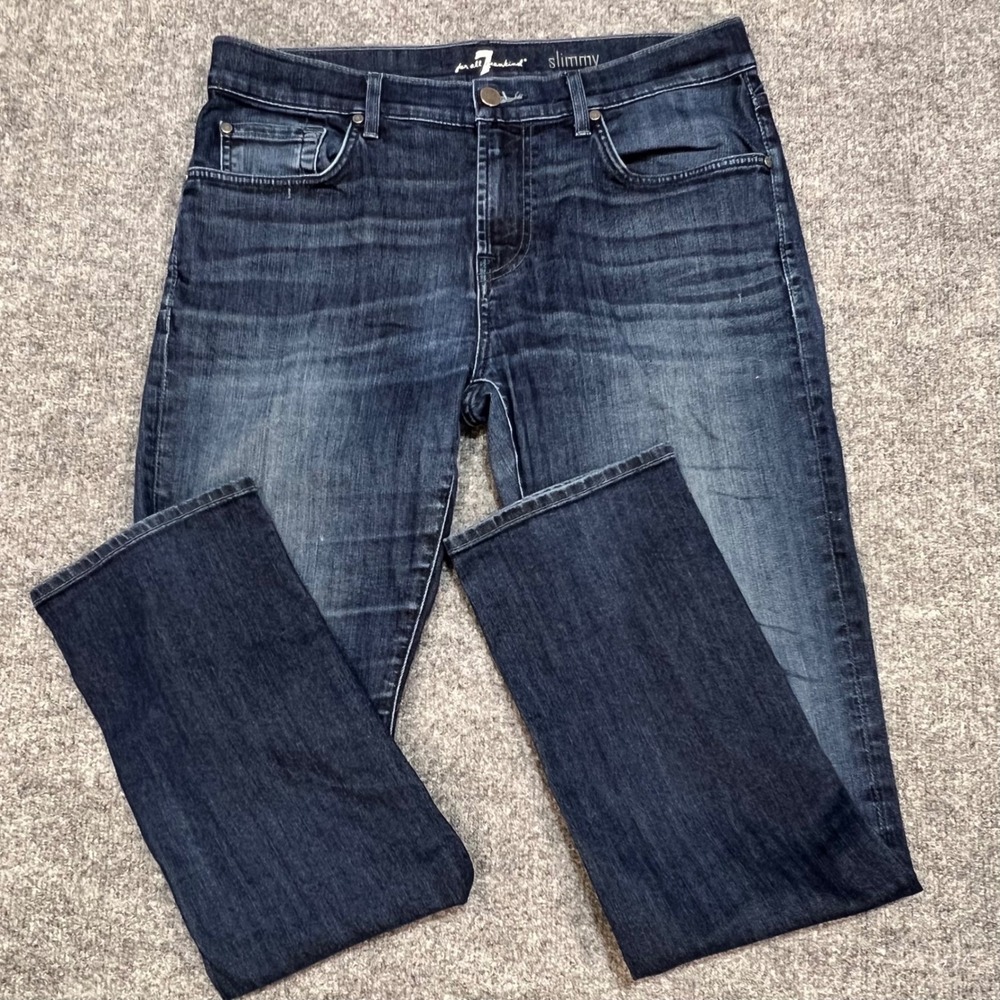7 For All Mankind Slimmy Jeans Men 34 Dark Blue Slim Straight Stretch Denim